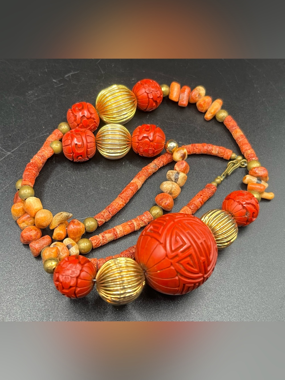 Vintage Handcrafted Red and Gold Beaded Statement Necklace
